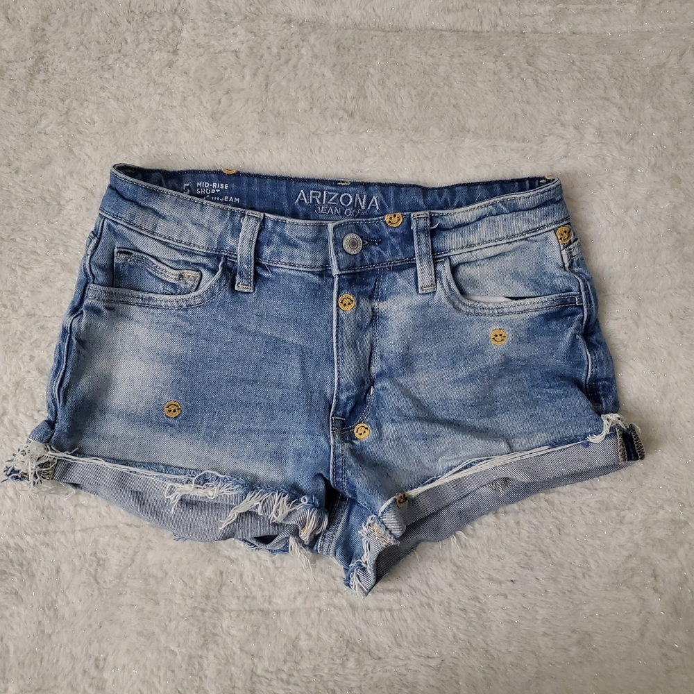 Arizona Light Blue Distressed Denim Shorts with Smiles